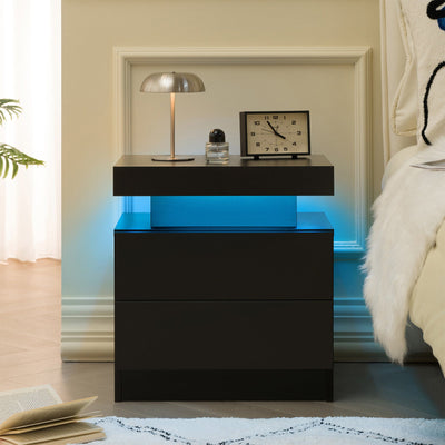 Nightstand LED Bedside Table Cabinet with 2 Drawers