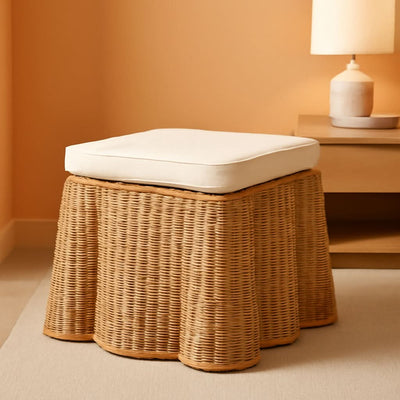 Honey Bohemian Scallop Rattan Ottoman Plush Cushion