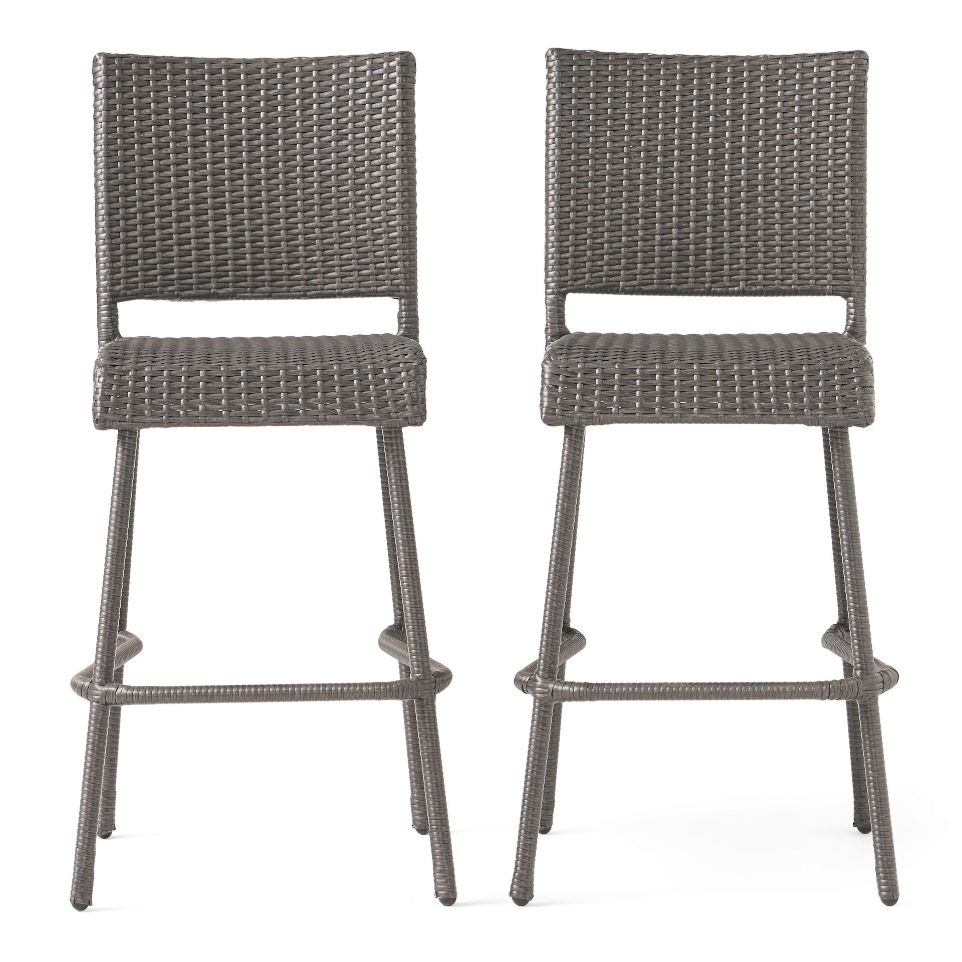 29' Outdoors PE Rattan Armless Barstools, Set of 2, Grey
