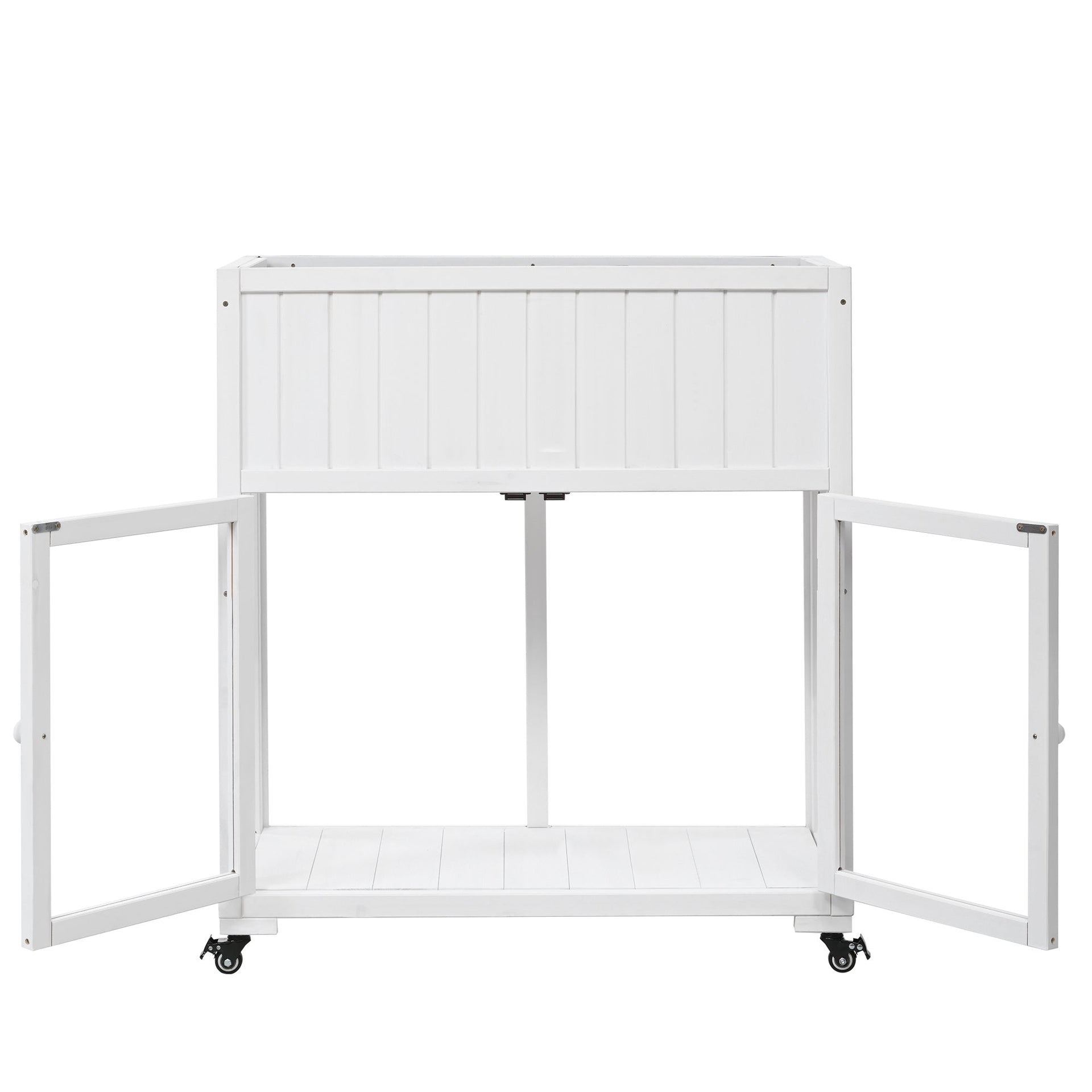 Patio 35.4''x17.7''x37.4'' Mini Wood Cold Frame, Compact 2 Doors Garden Greenhouse with Wheels, Raised Bed with Liner for Indoor Outdoor Use, White