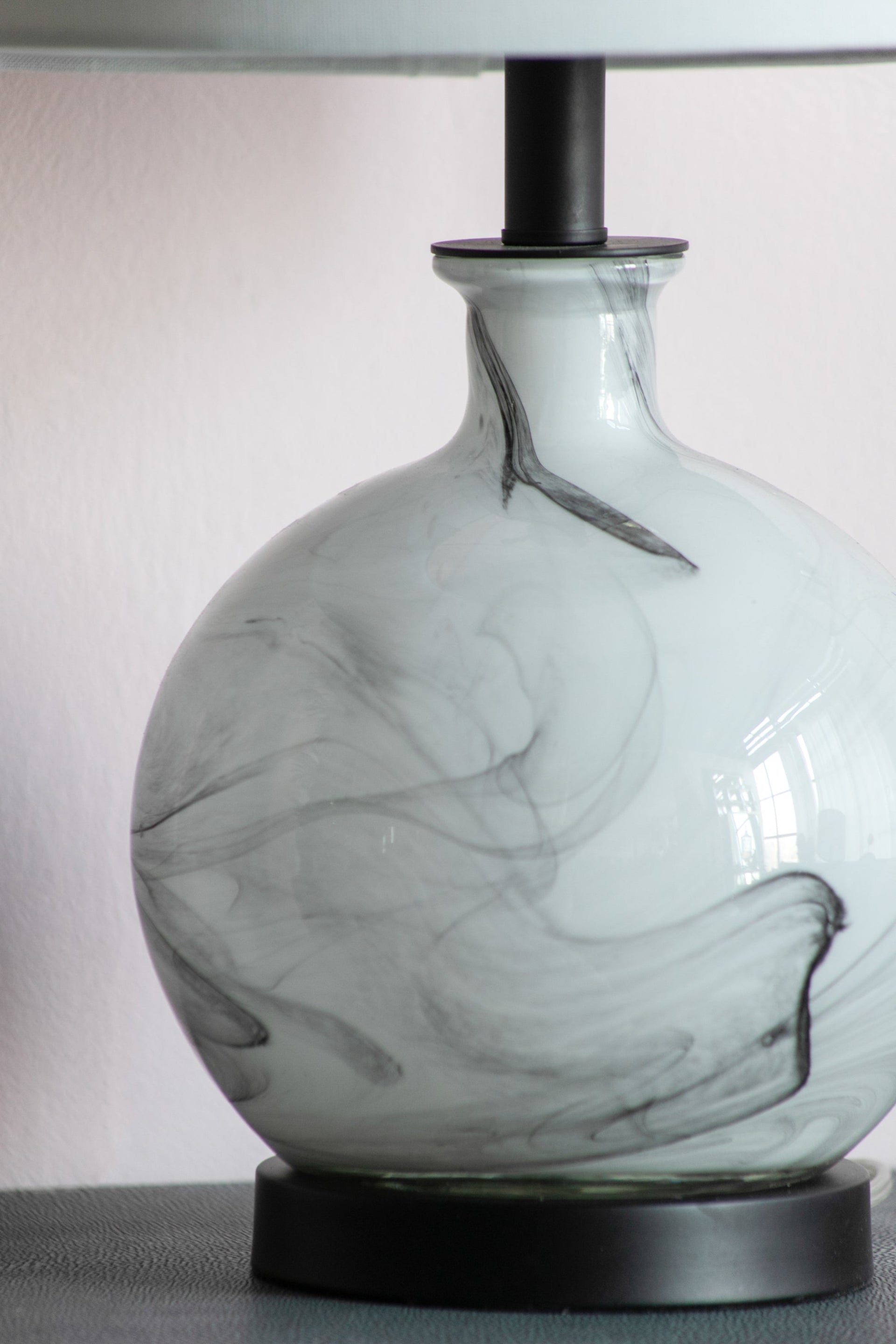 14x14x23' White And Grey Glass Table Lamp