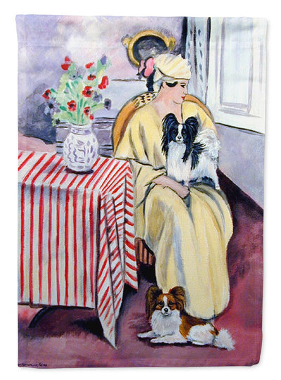 Lady with her Papillon Garden Flag – Decorative Outdoor Yard Flag