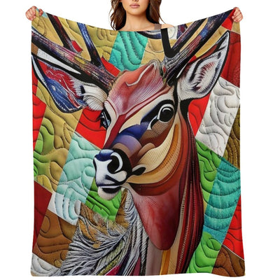 Beautiful Buck Deer Simulated Quilt Pattern Sustainable Throw Blanket