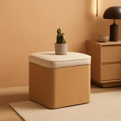 Beige Linen Upholstered Storage Ottoman With Footrest