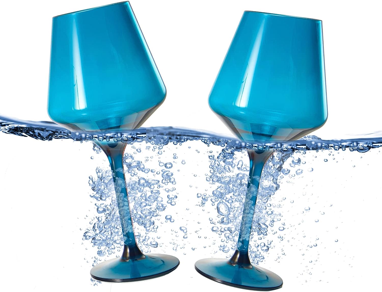 Floating Wine Glasses for Pool - Set of 2-15 OZ Shatterproof Poolside Wine Glasses, Tritan Plastic Reusable, Beach Outdoor Cocktail, Wine, Champagne, Water Glassware Spring Summer (Muted Blue)