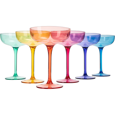 European Style Margarita & Martini Crystal Acrylic Glasses Tritan Drinkware Unbreakable Colored 6 Set - Shatterproof BPA-free Plastic , Reusable, Large 15oz , Indoor & Outdoor, Multiuse Or Disposable