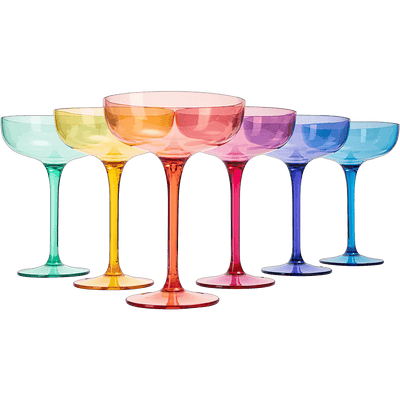 European Style Margarita & Martini Crystal Acrylic Glasses Tritan Drinkware Unbreakable Colored 6 Set - Shatterproof BPA-free Plastic , Reusable, Large 15oz , Indoor & Outdoor, Multiuse Or Disposable