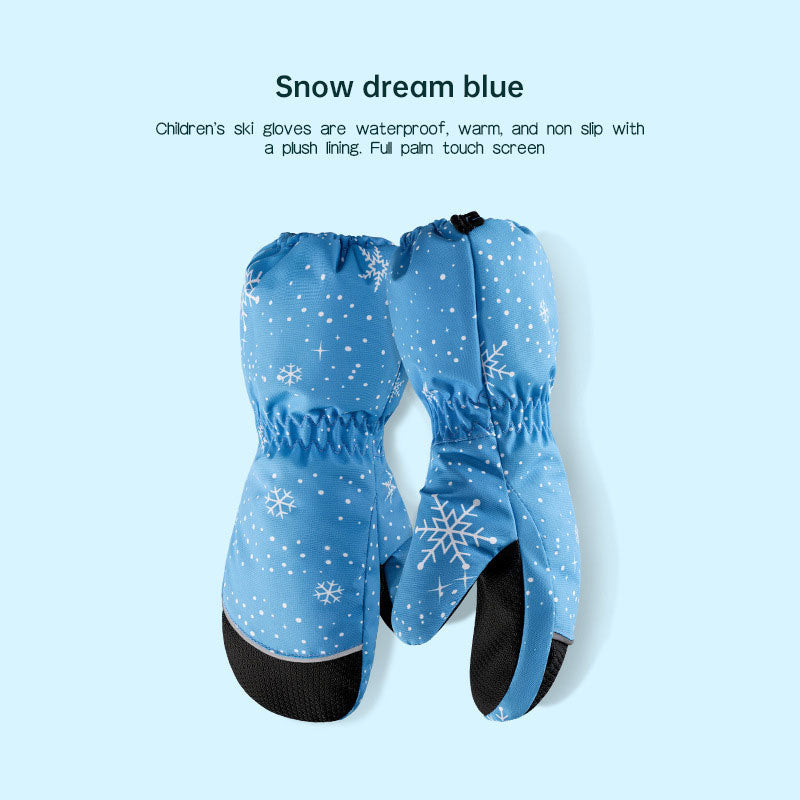 Winter children skiing gloves cycling waterproof windproof cashmere thick warm gloves children