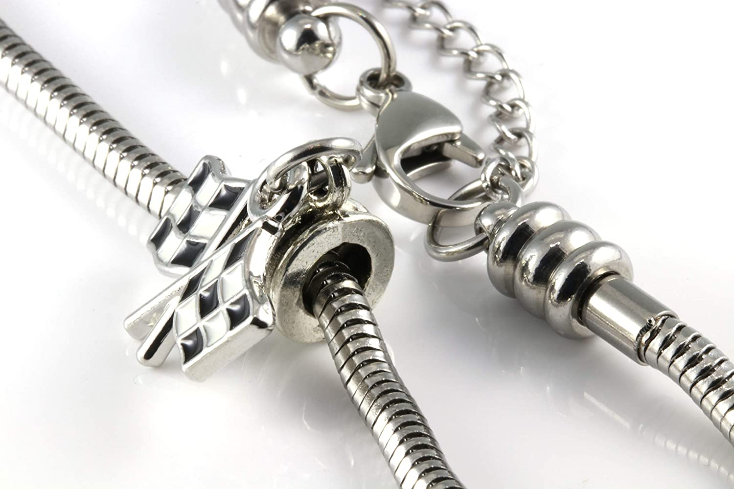 Racing Bracelet | Black and White Checkered Flag Stainless Steel Snake Chain Charm Bracelet Racing Party Favors Checker Flags for Women and Men Black and White Checkered Flags for Racing Fans
