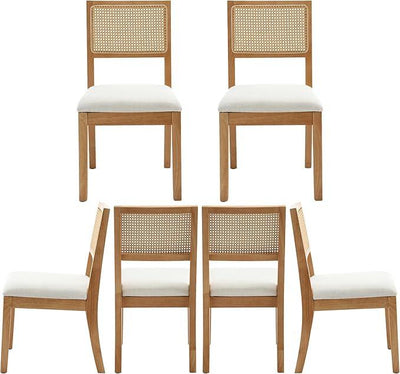 Westice Rattan Dining Chairs Set of 6, Farmhouse Natural Dining Room Chairs with Upholstered Cushion, Wood Armless Chairs for Kitchen/Restaurant