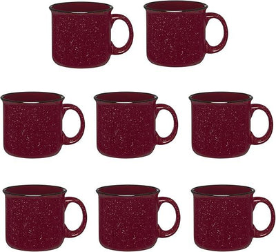 Set of 8 Ceramic Campfire Mugs – 15 Oz, Maroon – Coffee & Tea Cups for Home, Work, Travel, Camping – Customizable, Great for DIY, Events, Companies