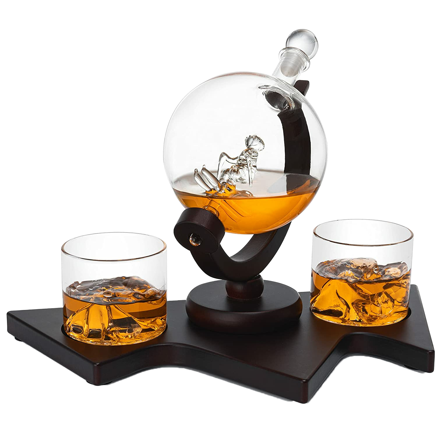 Ski Wine and Whiskey Decanter 850ml With 2 Glacier Mountain Glasses by The Wine Savant - 14