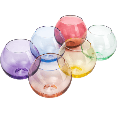 Colored Wine Glass Set, Large 12oz Bubble Glasses Set of 6, Unique Italian Style Tall for White & Red Wine, Water, Margarita Glasses, Color Tumbler, Gifts, Viral Beautiful Glassware (Stemless Bubble)