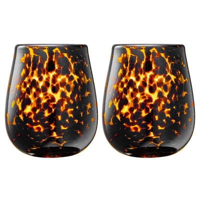 Leopard Print Amber Colored Stemless Wine Glass |Â Set of 2