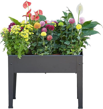 Raised Garden Bed, Elevated Planter Black Metal Plant Box with Legs Standing Garden Stand Drainage Holes Black(Black 24