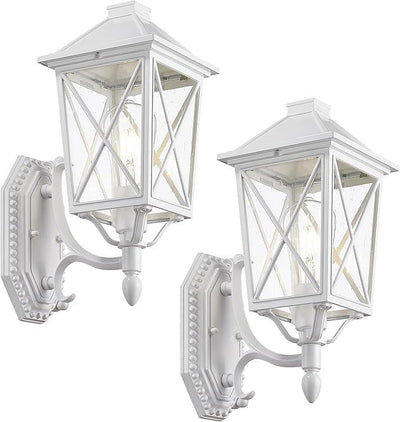 Darkaway Outdoor Wall Light Fixture,2pcs Outside Porch Lights Wall Mounted Seeded Glass Exterior Waterproof Lantern Modern E26 Socket Wall Sconce Lighting for Front Door Yard Patio
