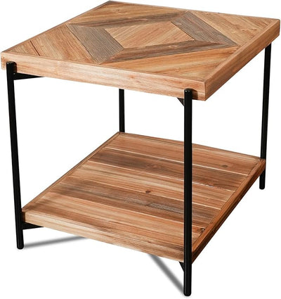 CONSDAN StoneCreek Solid Fir Wood Side Table - Metal Frame, 2-Tier End Table for Living Room/Bedroom/Office, 23