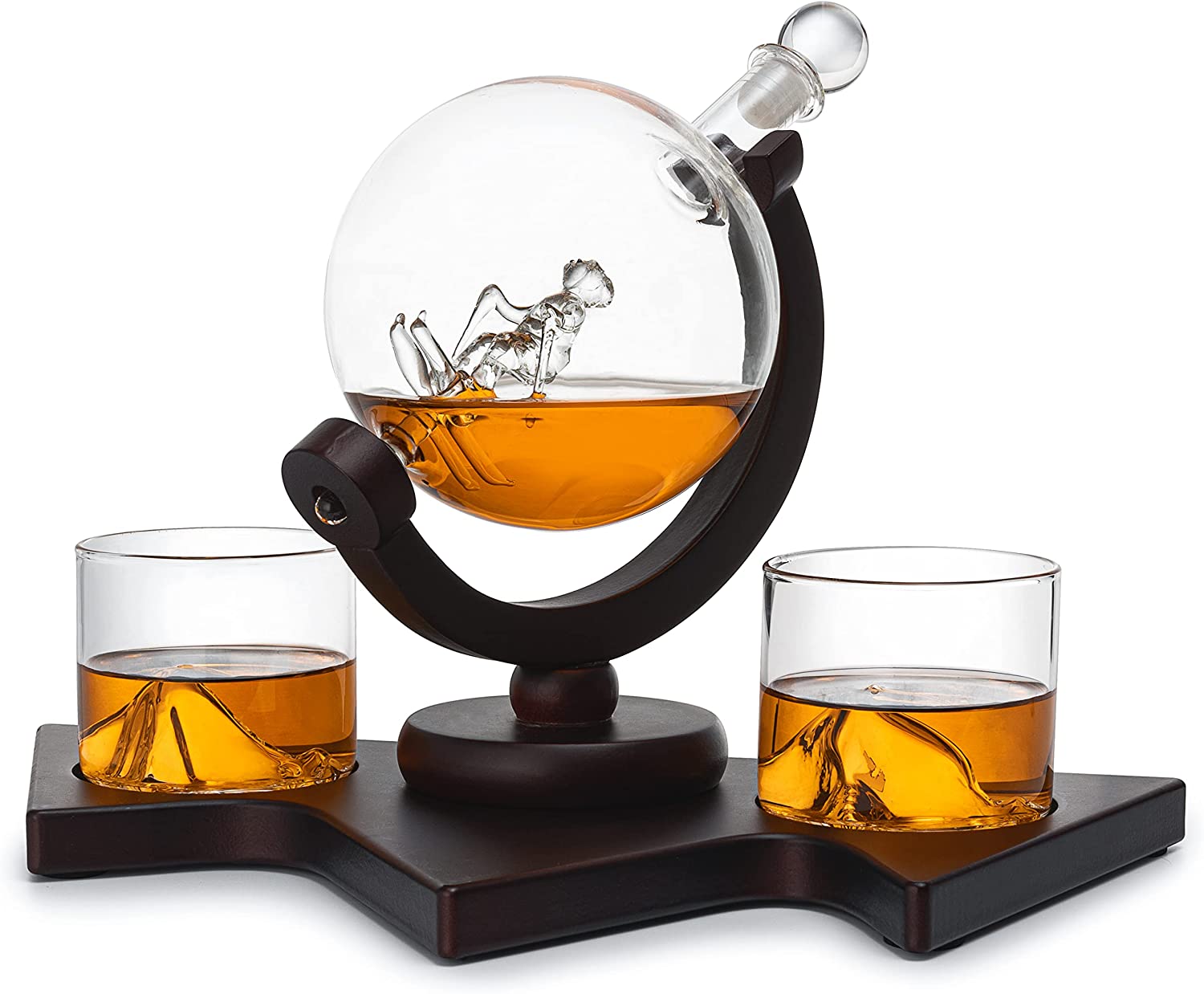 Ski Wine and Whiskey Decanter 850ml With 2 Glacier Mountain Glasses by The Wine Savant - 14