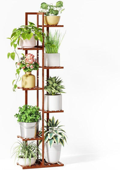 ROSSNY Plant Stand Indoor, 7 Tier 8 Potted Bamboo Plant Stands for Indoor Plants, Corner Plant Stand, Tiered Plant Stands, Plant Shelf For Indoor, 55 Inch Tall Planter Holder for Multiple Plants Indoor, Brown