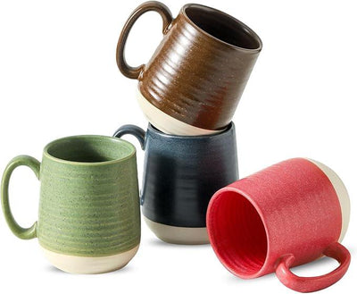 Hasense 15 Ounce Porcelain Coffee Mugs Set of 4 with Large Handle Perfect for Coffee, Tea, Milk, Chocolate and Latte, Unqiue Glaze Ceramic Coffee Cups Set for Man and Woman, Colorful
