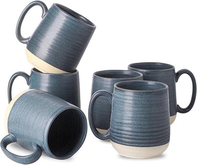 Hasense Porcelain Coffee Mugs Set of 6, 15 Ounce Large Ceramic Coffee Cups Set with Handle for Latte, Tea, Cocoa and Hot Chocolate, Dark Blue Coffee Mugs for Men and Women, Microwave Safe