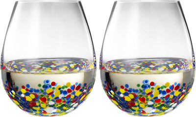 The Wine Savant Mexican Wine Glasses Hand Blown Confetti Rock - Clear