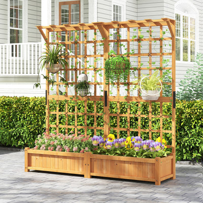 71 Inches Large Wooden Planter Container with Trellis and Hanging Roof-Orange