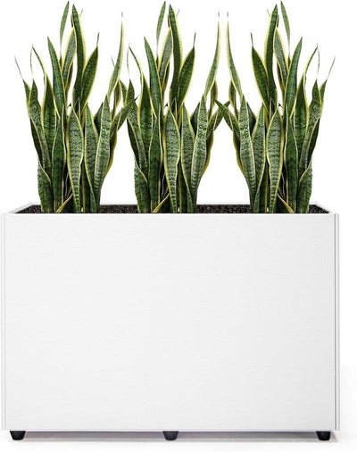 Planter Box Rectangular Block - 24×16×12IN Galvanized Steel Metal Long Box Planter Easy Installation Modern Outdoor Tall Planters All-Weather Use with Drainage Holes for Patio/Porch(White)