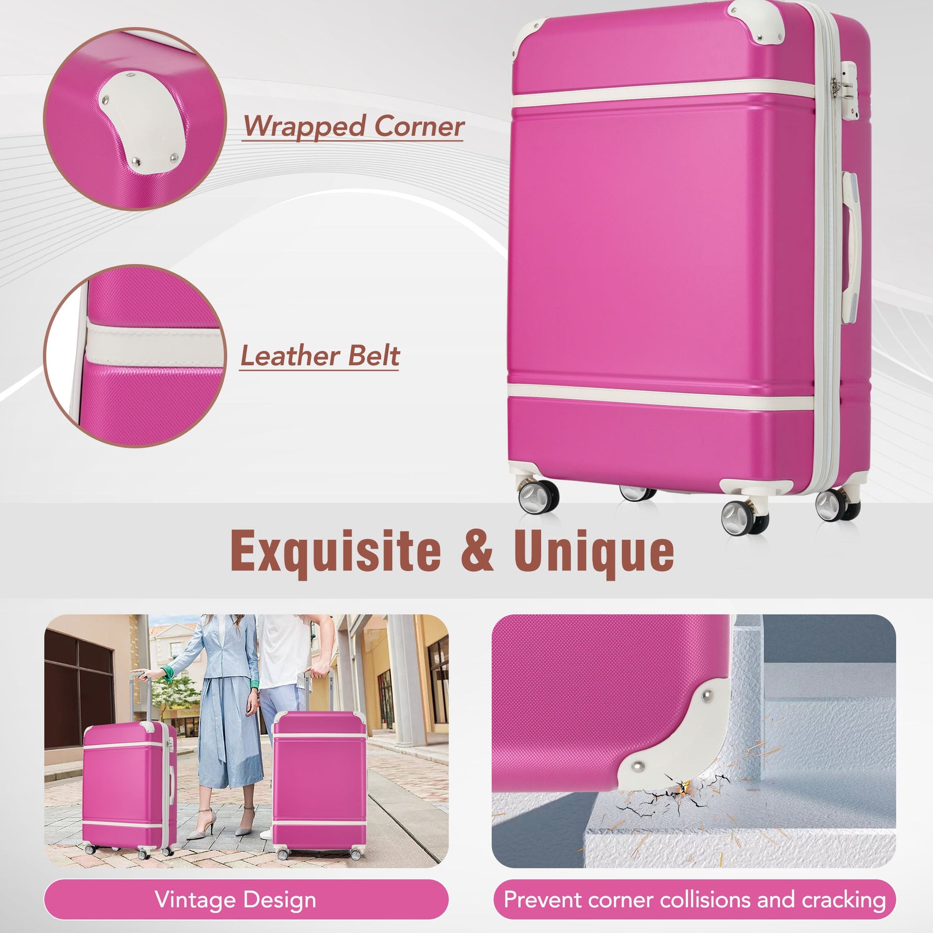 Hardshell Luggage Sets 3 Pieces 20'+28' Luggages and Cosmetic Case Spinner Suitcase with TSA Lock Lightweight,Pink