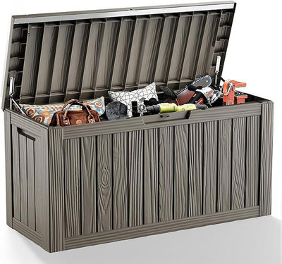 81 Gallon Outdoor Storage Box Waterproof, UV Resistant Resin Deck Box with Hydraulic Rod, Lockable Design and Enhanced Durability for Patio, Garden, and Poolside Use