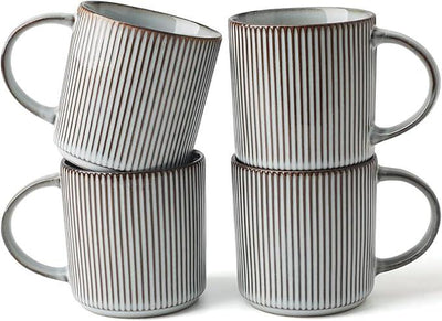 famiware Coffee Mug Set for 4, Star 12 oz Catering Mugs Cup Set with Handle for Coffee, Tea, Cocoa, Milk - Ceramic Stoneware Drinkware Set, Smoky Blue