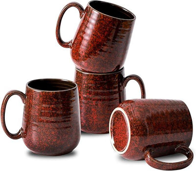 Hasense Red Coffee Mugs Set of 4, 12 oz Coffee Cups Ceramic, Latte Mug with Large Handle for Coffee, Tea, Milk and Chocolate,Easy Hold & Clean, Dishwasher & Microwave Safe