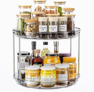 LAMU 2 Tier Lazy Susan Turntable Organizer 10.6'' Rotating Spice Rack Organization for Cabinet, Kitchen, Pantry, Countertop, Bathroom, Vanity, Medicine Cabinet Organizer, Grey