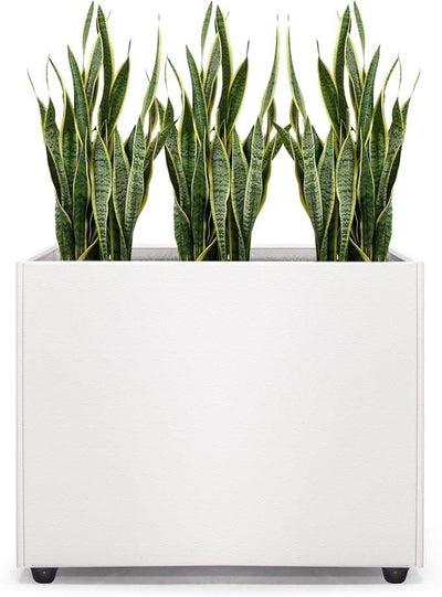 Planter Box Rectangular Block - 16×12×12IN Galvanized Steel Metal Long Box Planter Easy Installation Modern Outdoor Tall Planters All-Weather Use with Drainage Holes for Patio/Porch(White)