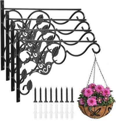 Hanging Plants Bracket, 4 Pack 12 inch Wall Planter Hook with Iron Screws Included, Decorative Plant Hanger for Bird Feeders, Wind Chimes Indoor, Lantern, Flower Pot,Outdoor Indoor Patio Decor
