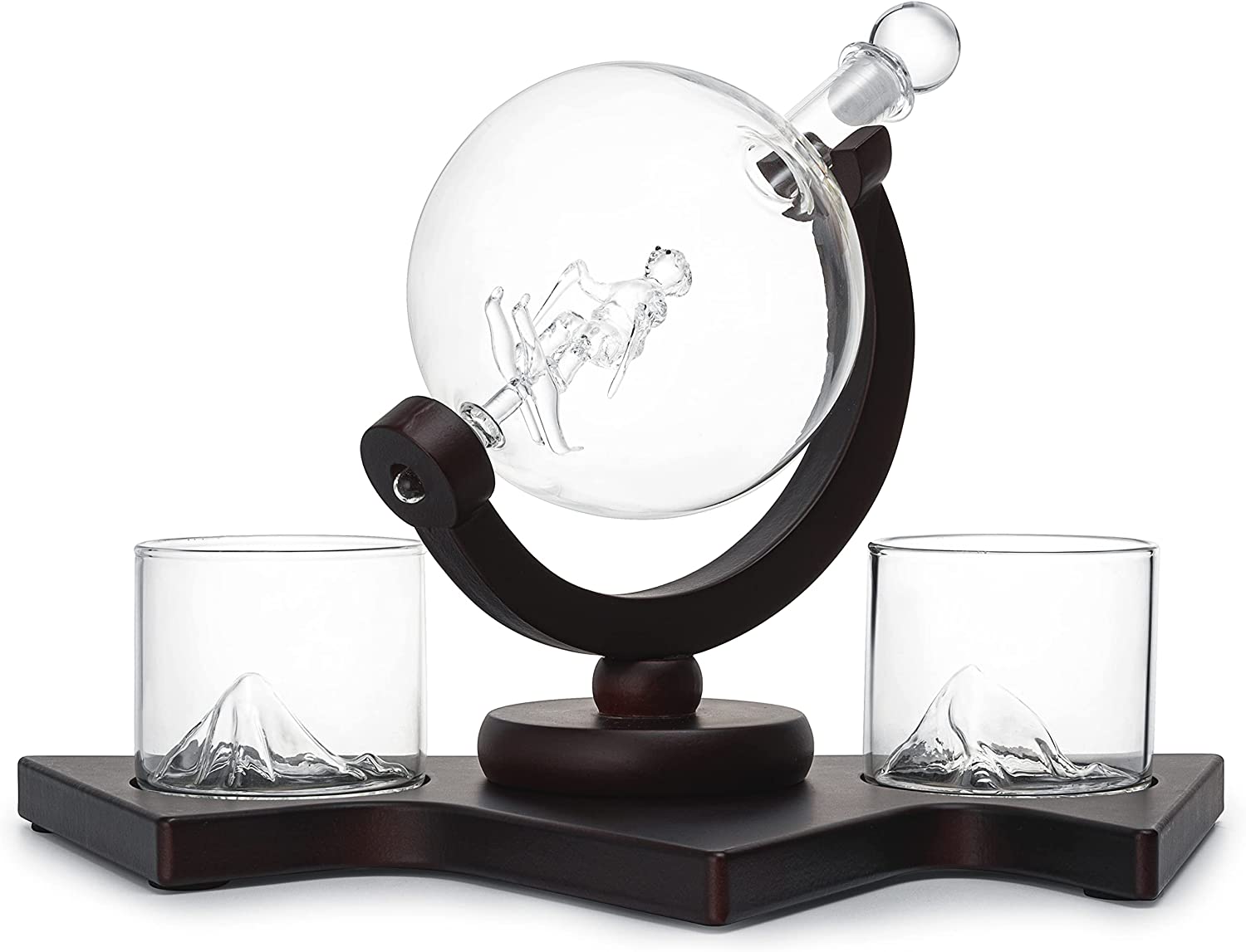 Ski Wine and Whiskey Decanter 850ml With 2 Glacier Mountain Glasses by The Wine Savant - 14