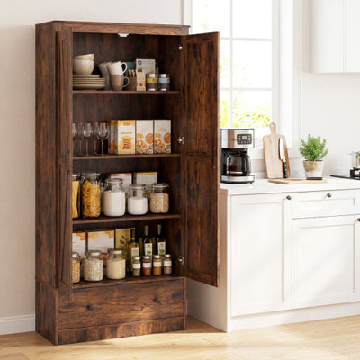 72 Inch Tall Kitchen Pantry Cabinet Farmhouse Wooden Cupboard with 2 Doors-Rustic Brown