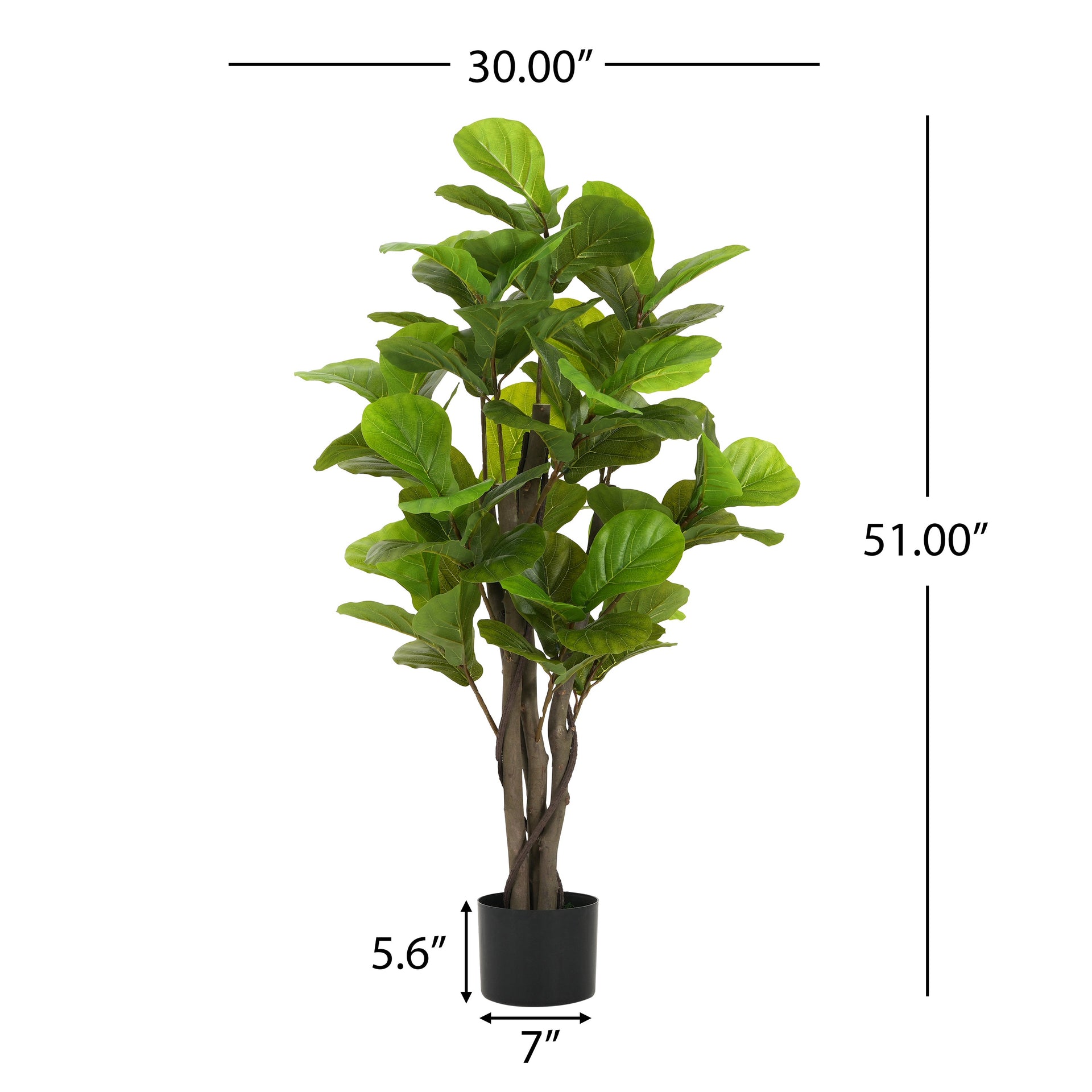 51' Artificial Fiddle Leaf Fig Tree With Pot