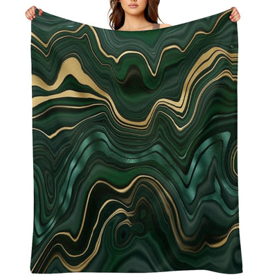 Emerald Green And Gold Malachite Pattern Easy Care Throw Blanket