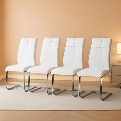 White Faux Leather Dining Chairs Four Pack Chrome Finish