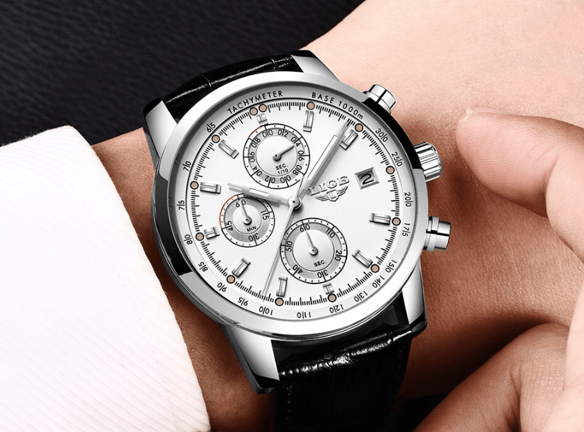 Men's Waterproof Watch With Chronometers Date Display And Fluorescent Pointers Excellent Look Perfect Gift