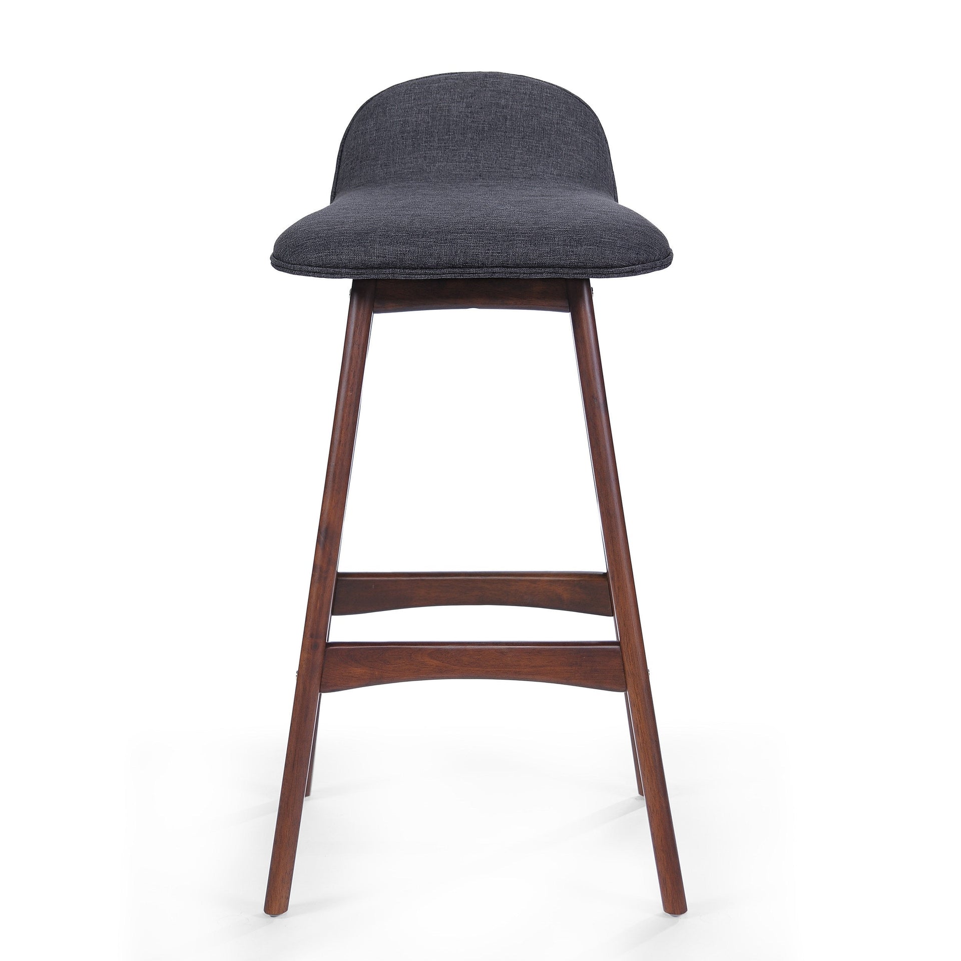 28.5' Mid-Century Modern Upholstered Low Back Barstools (Set of 2), Charcoal, Walnut Finish