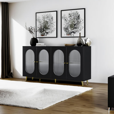 Modern Accent Sideboard Cabinet with Acrylic Doors, Freestanding Storage Cupboard Console Table for Kitchen Dining Black