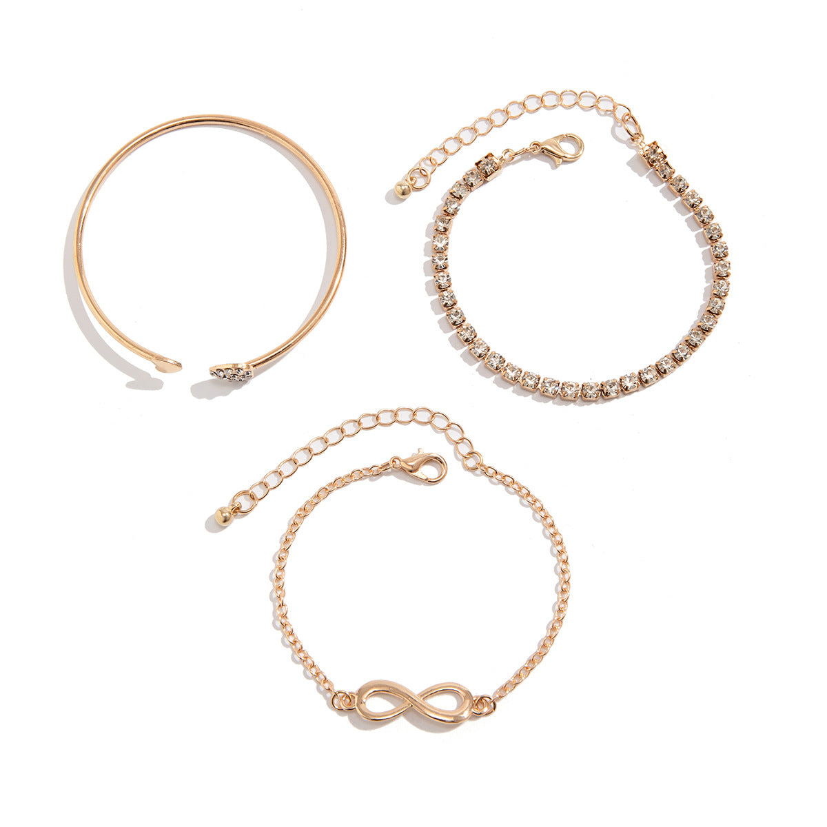 Retro heart-shaped full diamond chain 8-shaped bracelet, simple geometric rhinestone micro inlaid versatile bracelet for women