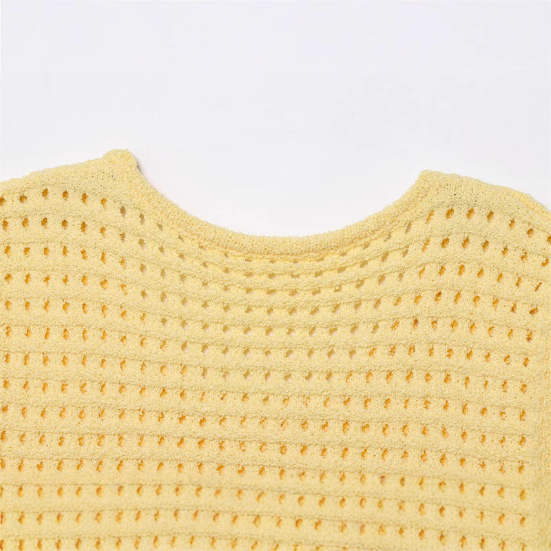 Fashionable Casual Tassel Design Plaid Knitted Top for Women