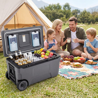 74 Quart Portable Rolling Cooler with Fish Ruler for Outdoor-Gray