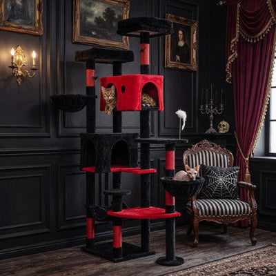 75 Inch Gothic Cat Tree with 2 Plush Perches for Indoor Cats