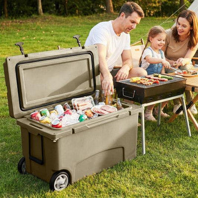 75 Quart Portable Hard Cooler with 6-Day Ice Retention and Wheels-Khaki