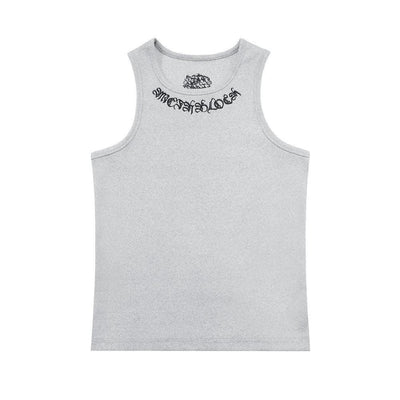 Gothic Letter Embroidery Ribbed Tank Top Men's Sports Fitted Casual Striped Sleeveless T-Shirt