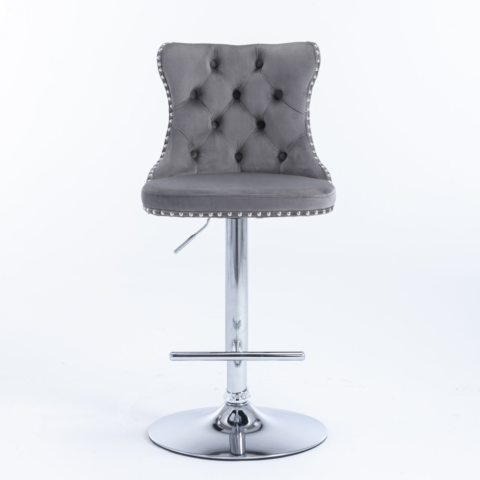 (Gray,Set of 2) 25-33 Inch, Modern Upholstered Chrome base Bar Stools with Backs Comfortable Tufted for Home Pub and Kitchen